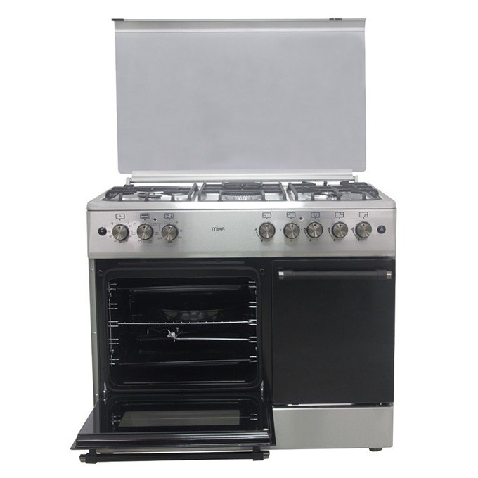 MIKA Standing Cooker, 90cm X 60cm, 4 + 1, Electric Oven, with a Gas Compartment, Half Inox 